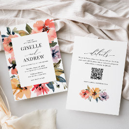 Invitación Web de Boda de acuarela Floral QR