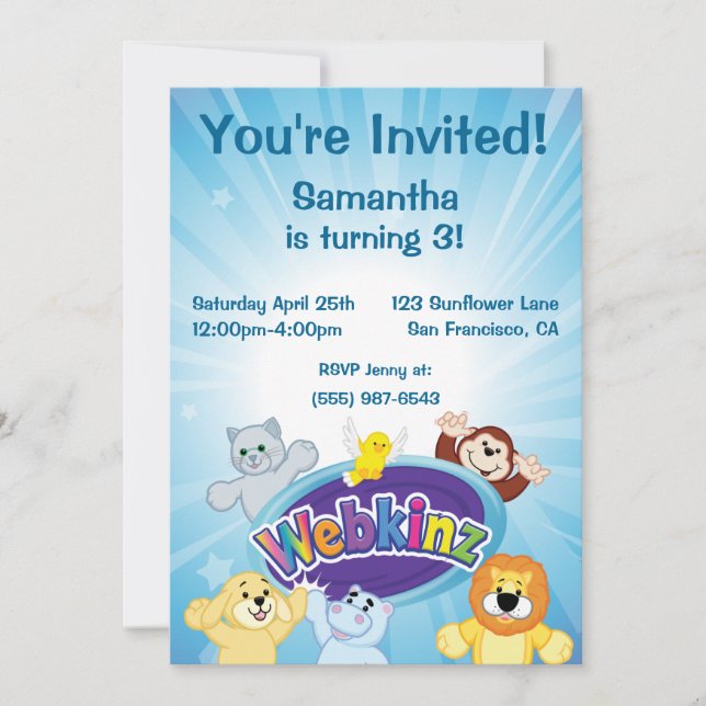 Invitación Webkinz: Entra y juega (Anverso)