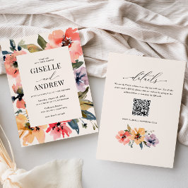 Invitación Website de Boda de doble cara de acuarela Floral Q