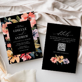 Invitación Website de Boda de doble cara de acuarela Floral Q