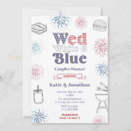 Invitación Wed Azul Blanco Parejas Patrióticas Boda Ducha