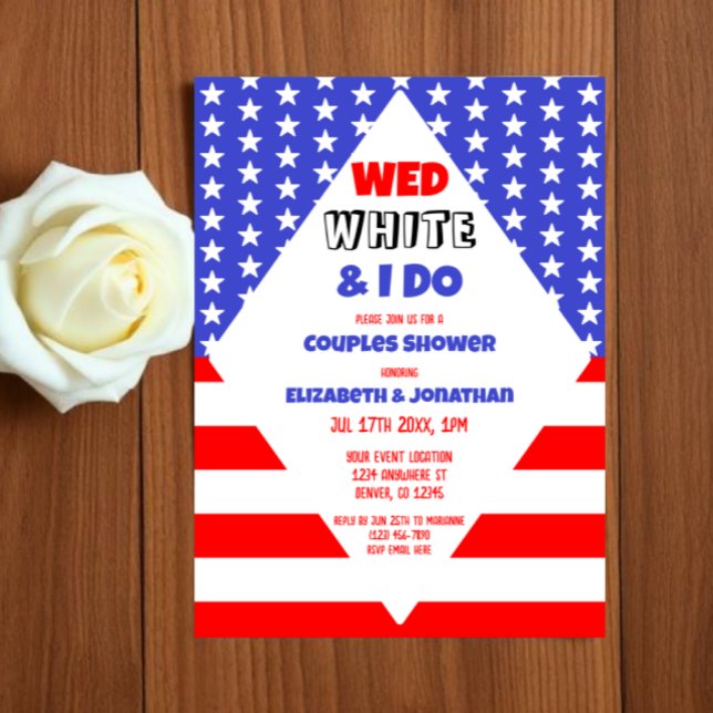 Invitación Wed, White & I Do Patriotic Couples Weddies Ducha (Subido por el creador)
