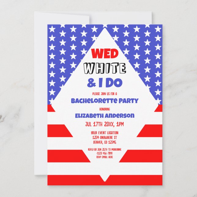 Invitación Wed, White y yo hacemos Bachelorette Patriótica (Anverso)