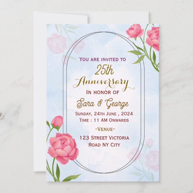 Invitación Wedding Anniversary Invitations  (Anverso)