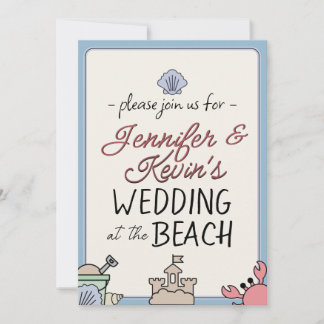 Invitación Wedding Beach Party Invite Cute Sandcastle Crab 