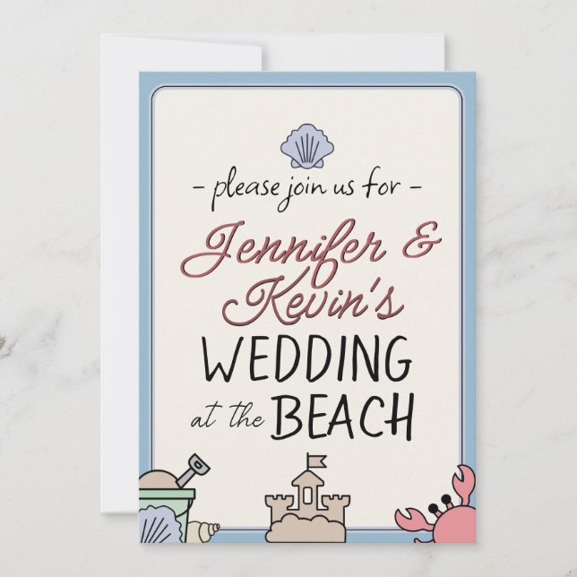 Invitación Wedding Beach Party Invite Cute Sandcastle Crab  (Anverso)