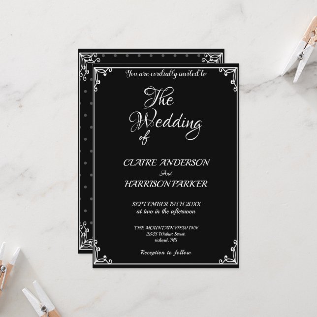 Invitación wedding black white elegant invitation. (Anverso/Reverso In Situ)