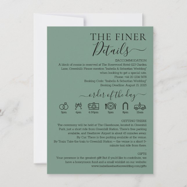 Invitación Wedding Cadet Blue Green Finer Details (Anverso)