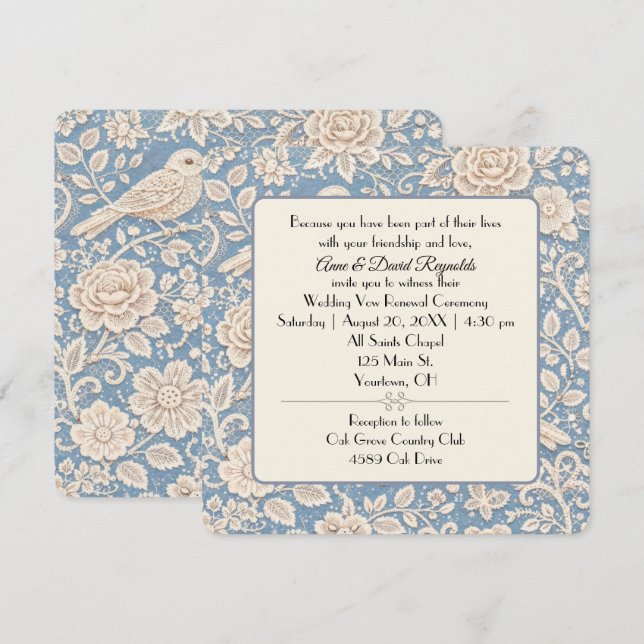 Invitación Wedding Chinoiserie Bird and Flower Pattern (Anverso / Reverso)