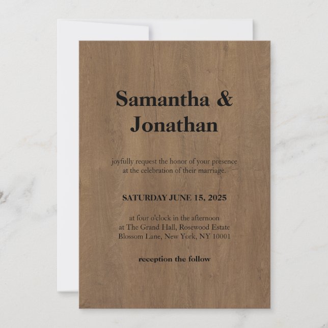 Invitación Wedding Classic Medium Wood Grain (Anverso)