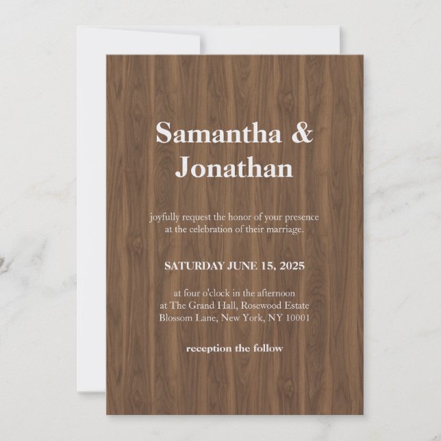 Invitación Wedding dark wood simple (Anverso)