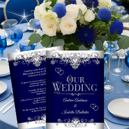 Invitación Wedding Elegant Royal Blue Silver Diamond Hearts