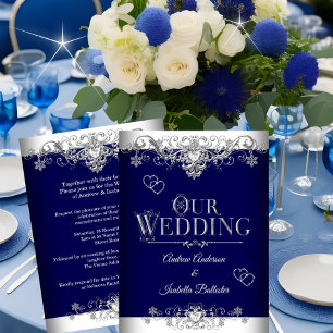 Invitación Wedding Elegant Royal Blue Silver Diamond Hearts