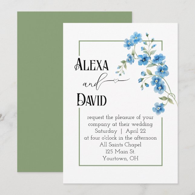 Invitación Wedding Floral Frame On White (Anverso / Reverso)