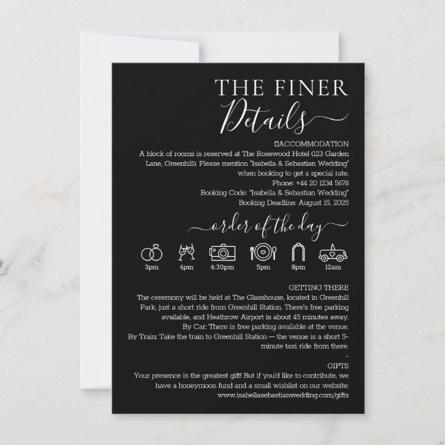 Invitación Wedding Formal Black Finer Details (Anverso)