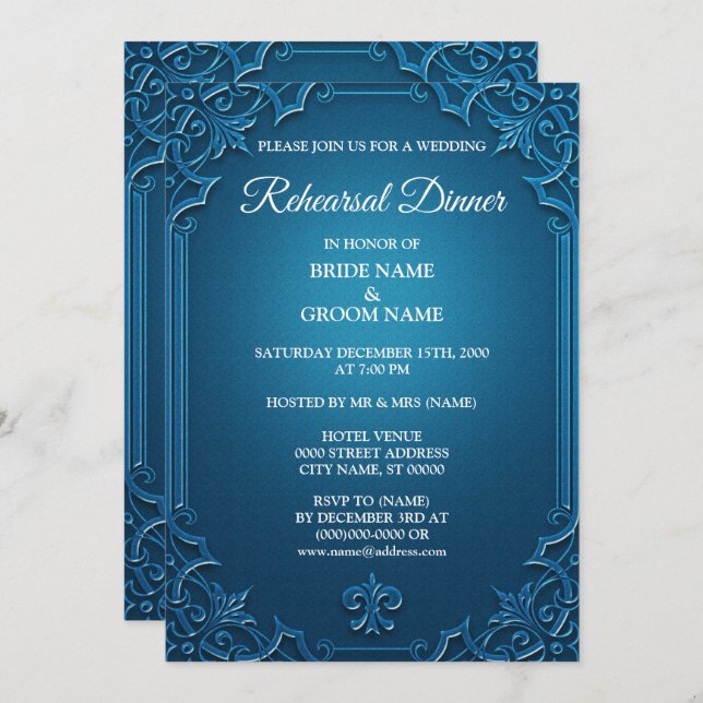 Invitación Wedding Geometric Teal Turquoise Rehearsal Dinner (Anverso / Reverso)
