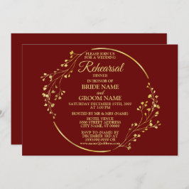 Invitación Wedding Gold Floral Wreath Red Rehearsal Dinner