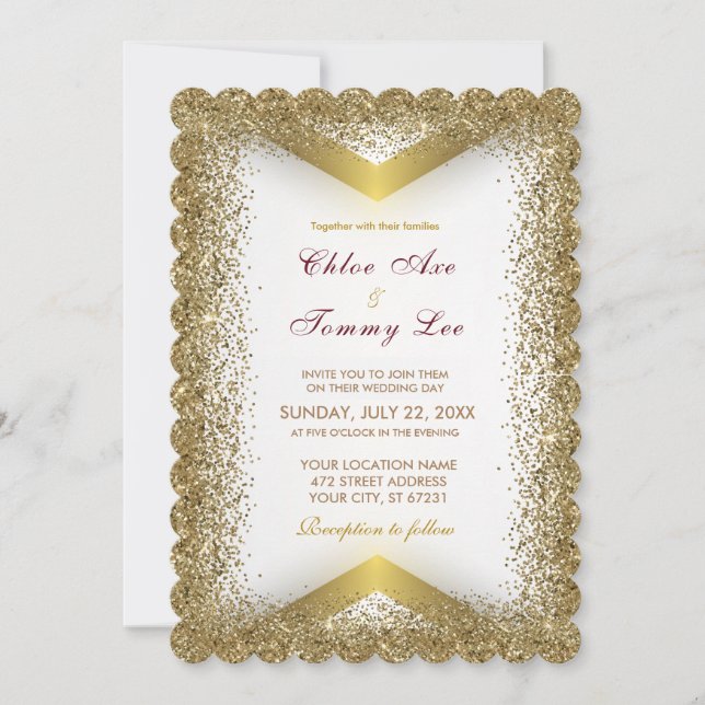 Invitación Wedding Gold Glitter Invitation (Anverso)