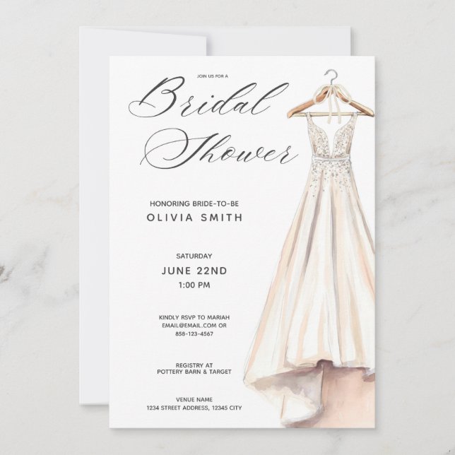 Invitación Wedding Gown Bridal Shower Invitation (Anverso)