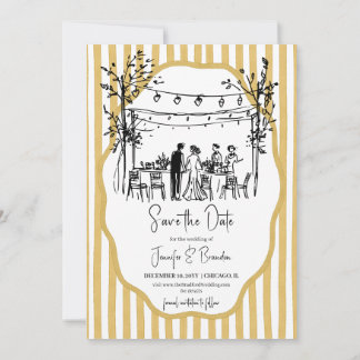 Invitación Wedding hand sketched mustard striped