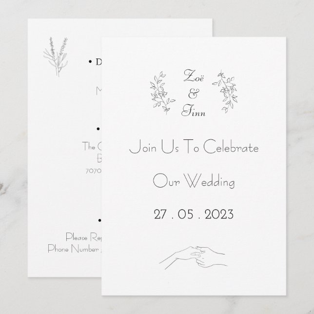 Invitación Wedding Invitation (12,7 x 17,8 cm) - Black&White (Anverso / Reverso)