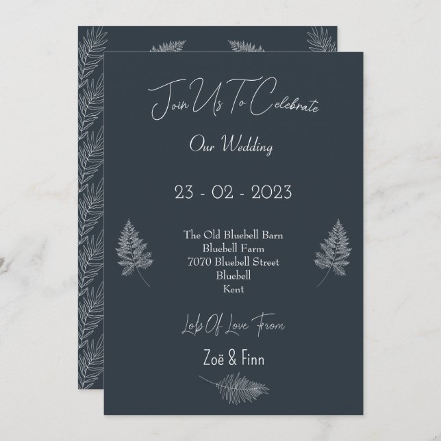 Invitación Wedding Invitation (12,7x17,8cm) - Blue And White  (Anverso / Reverso)
