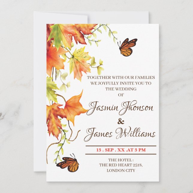 Invitación  Wedding Invitation Autumn fflowers sample modern (Anverso)