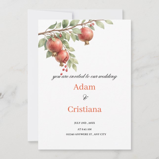 Invitación Wedding Invitation Blooming with Pomegranates  (Anverso)
