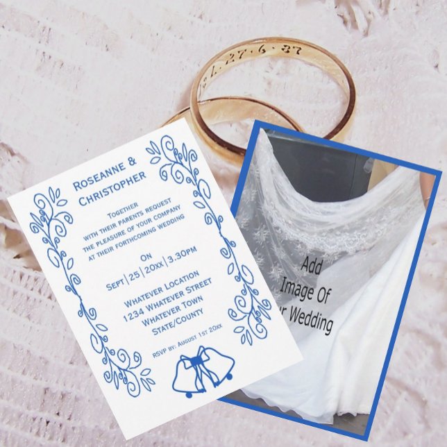 Invitación Wedding Invitation Blue Sapphire Bells Scrollwork (Subido por el creador)