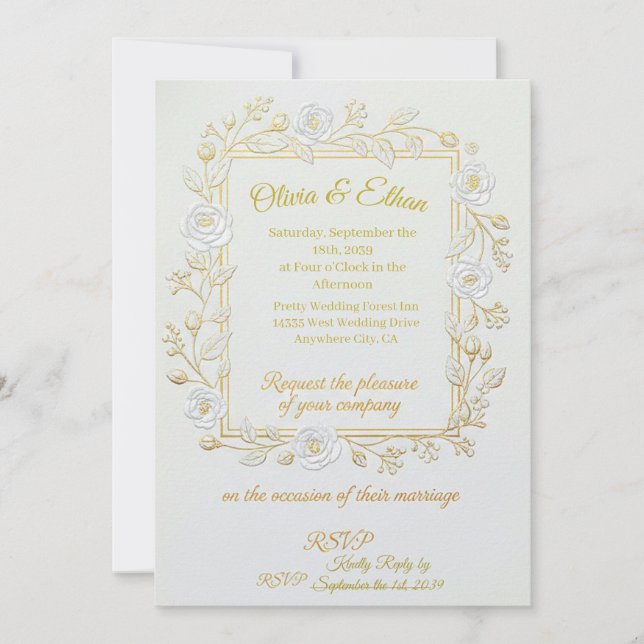 Invitación Wedding Invitation - Classic Gold & Olive Branch  (Anverso)