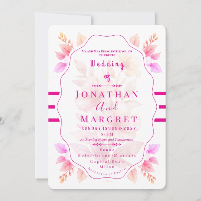 Invitación Wedding Invitation Classic Pink Floral Aesthetic (Anverso)