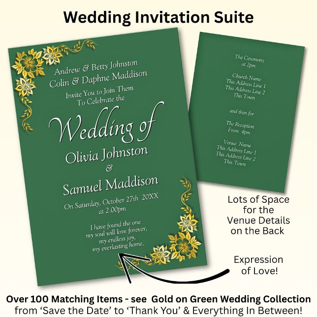 Invitación Wedding Invitation Emerald Green Gold White  (Subido por el creador)