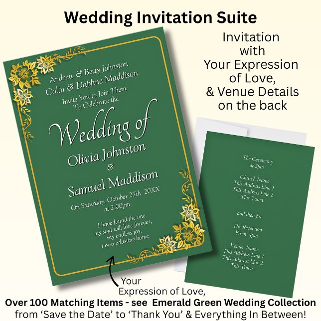Invitación Wedding Invitation Emerald Green Gold White  (Subido por el creador)