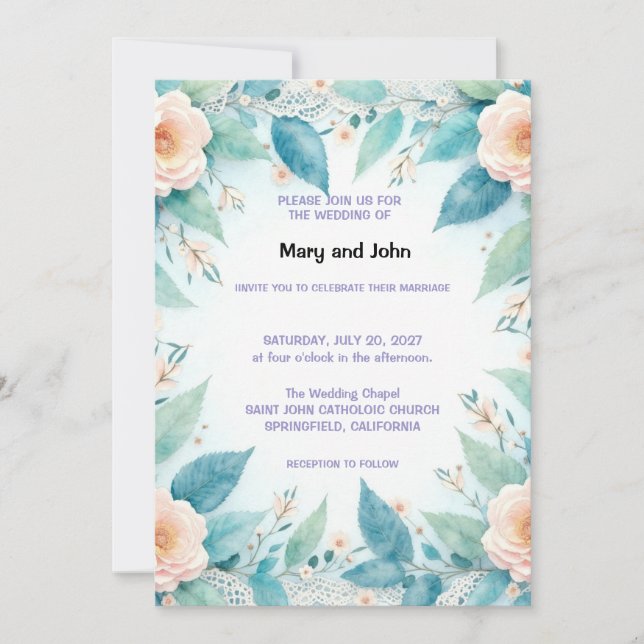Invitación Wedding Invitation Floral (Anverso)