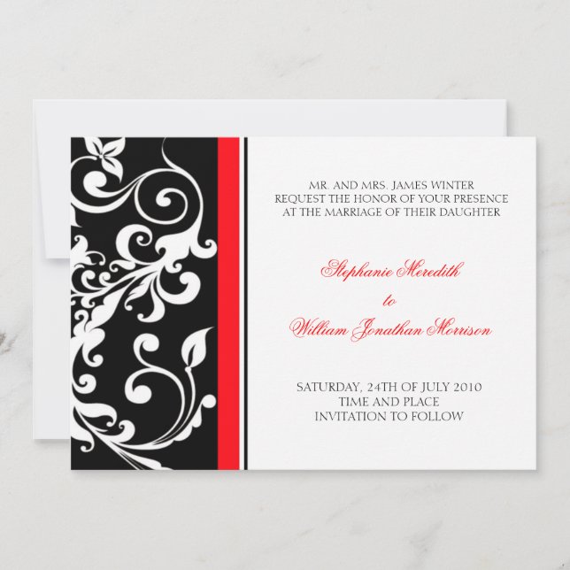 Invitación Wedding Invitation - Floral - Black/Red (Anverso)