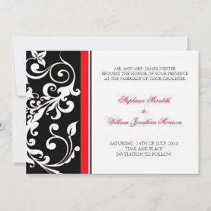 Invitación Wedding Invitation - Floral - Black/Red