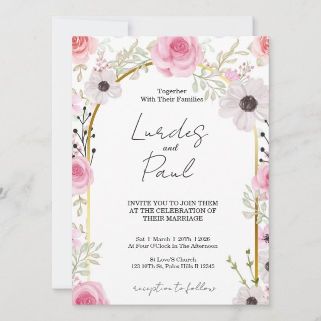 Invitación  Wedding invitation Floral Pink (Anverso)