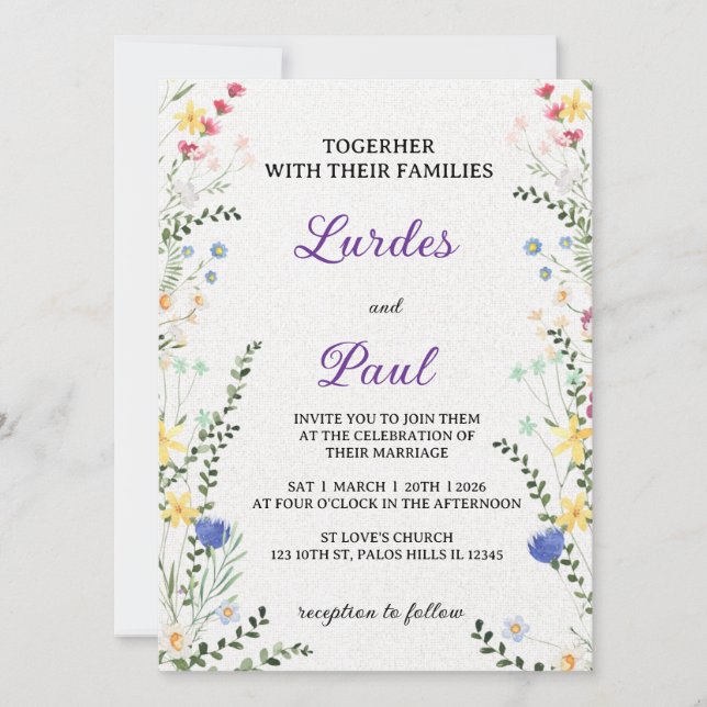 Invitación  Wedding invitation Floral Romanctic (Anverso)