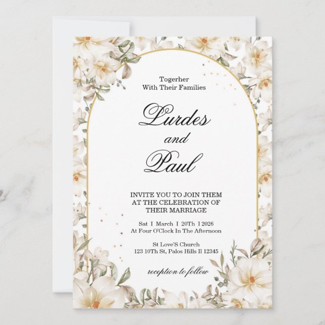 Invitación  Wedding invitation Flower Vintage White (Anverso)