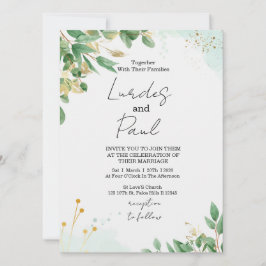 Invitación  Wedding invitation  green flowers with gold