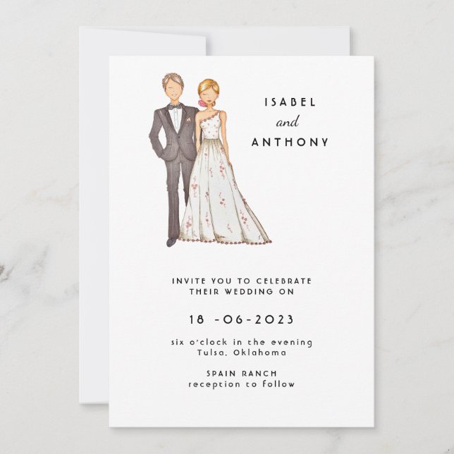 Invitación Wedding invitation, hand drawn illustration. (Anverso)