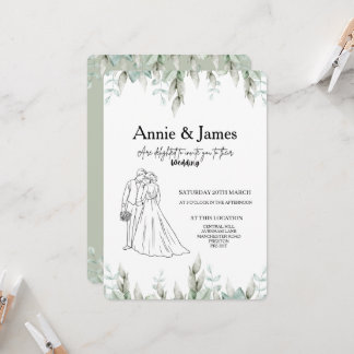 Invitación Wedding Invitation minimalist line art couple