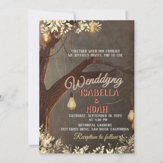 Invitación Wedding invitation template with vintage rustic oa