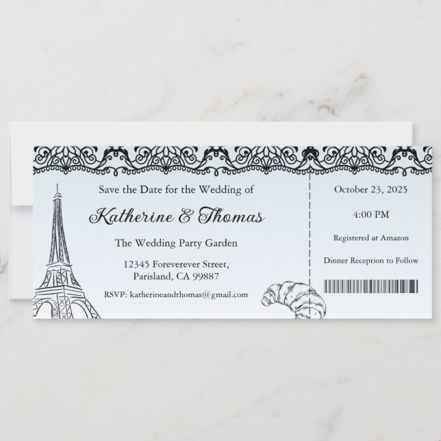 Invitación Wedding Invitation, Wedding Stationary, Paris  (Anverso)