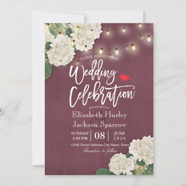 Invitación wedding invitation White Hydrangeas String Lights (Anverso)