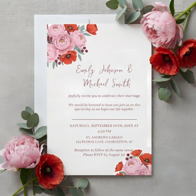 Invitación Wedding Invitation with Peonies and Poppies (Subido por el creador)