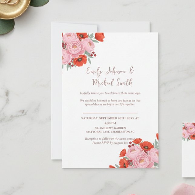 Invitación Wedding Invitation with Peonies and Poppies (Subido por el creador)