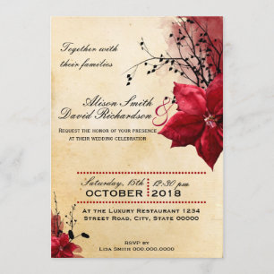 Invitación Wedding invitation with Red flowers