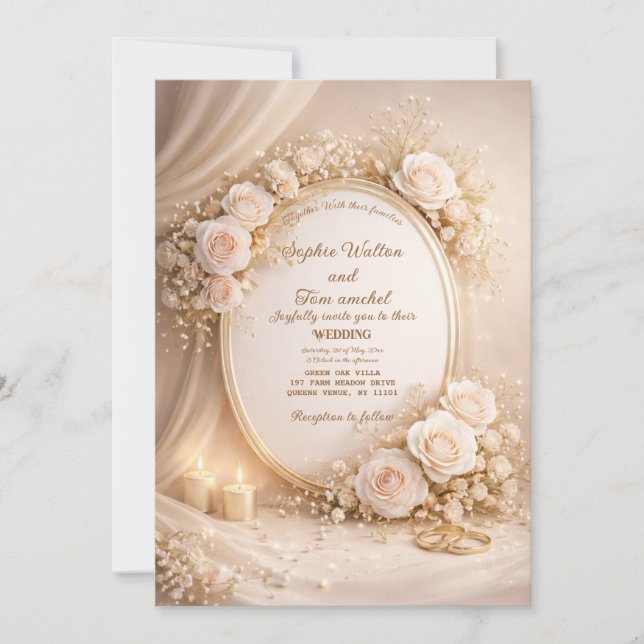 Invitación Wedding invitation with white flowers (Anverso)