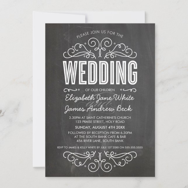 Invitación WEDDING INVITE elegante y floreciente pizarra gris (Anverso)
